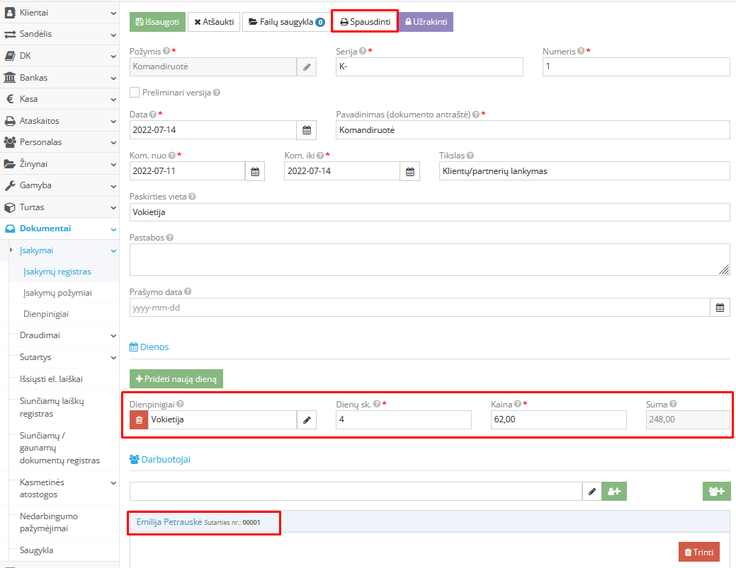 Komandiruotės įsakymo peržiūra