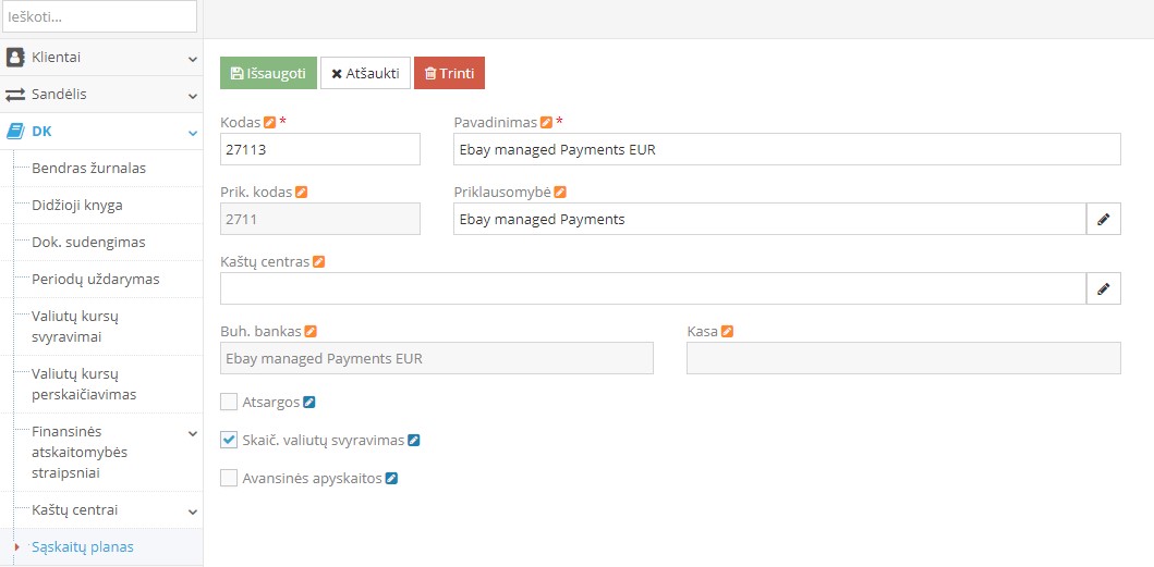 Detailed chart of accounts information