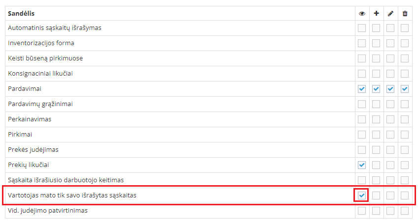 Настройка видимости счетов пользователем