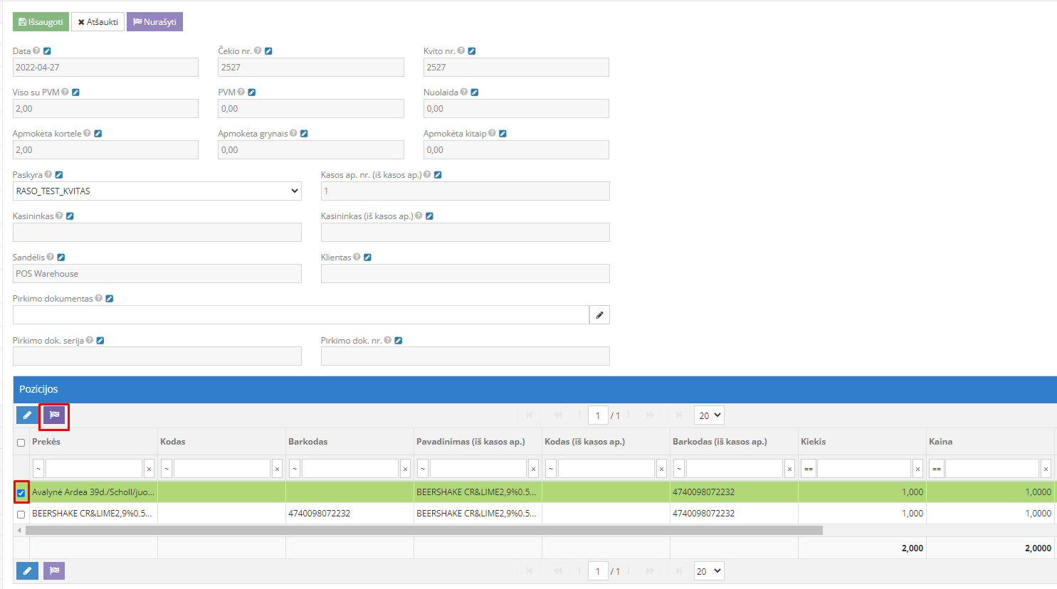 Pardavimo pozicijos nurašymas