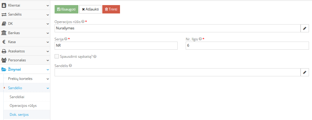 Nurašymo serijos pasirinkimas e-parduotuvėje