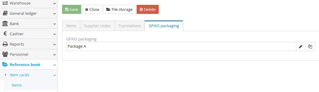 Assign packaging to item using GPAIS Packaging section