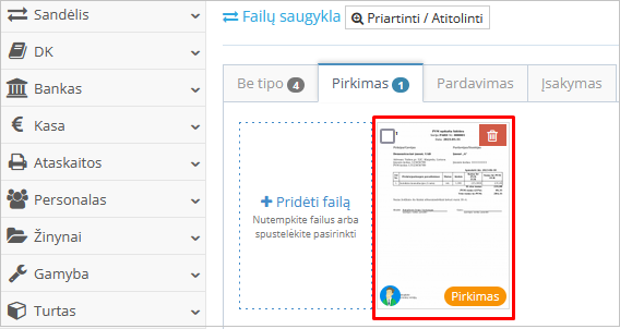Failo pasirinkimas duomenų perkėlimui į apskaitą