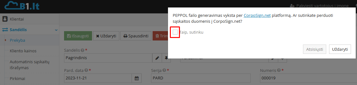 Sutikimas duomenų perdavimui į CorpoSign