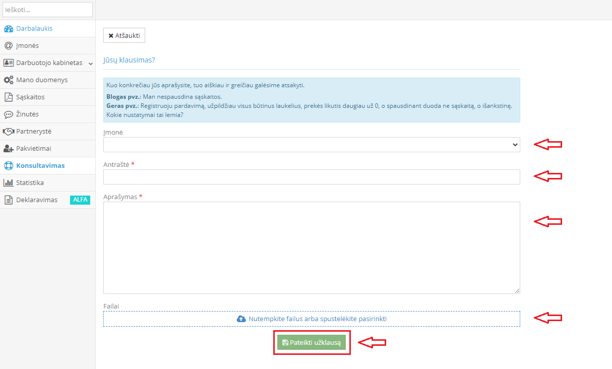 Kelių failų pasirinkimas įkėlimui