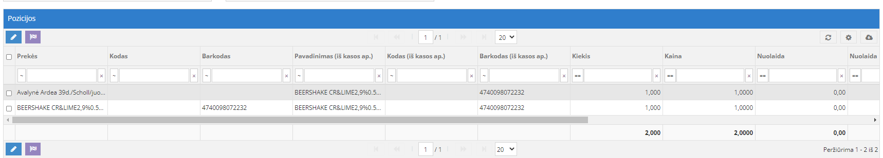 Sėkmingai nurašytos pozicijos žymėjimas