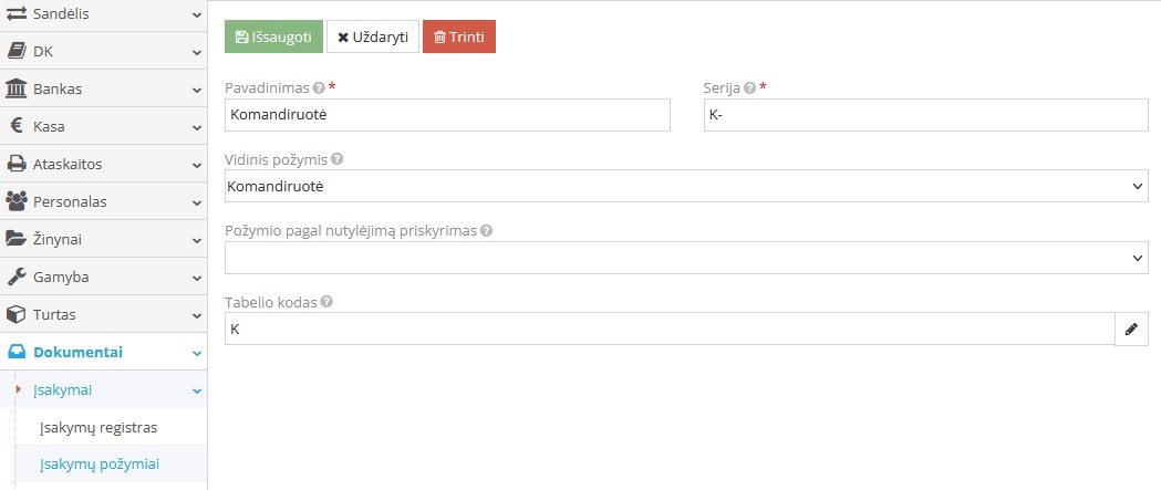 Komandiruotės požymio pavyzdys