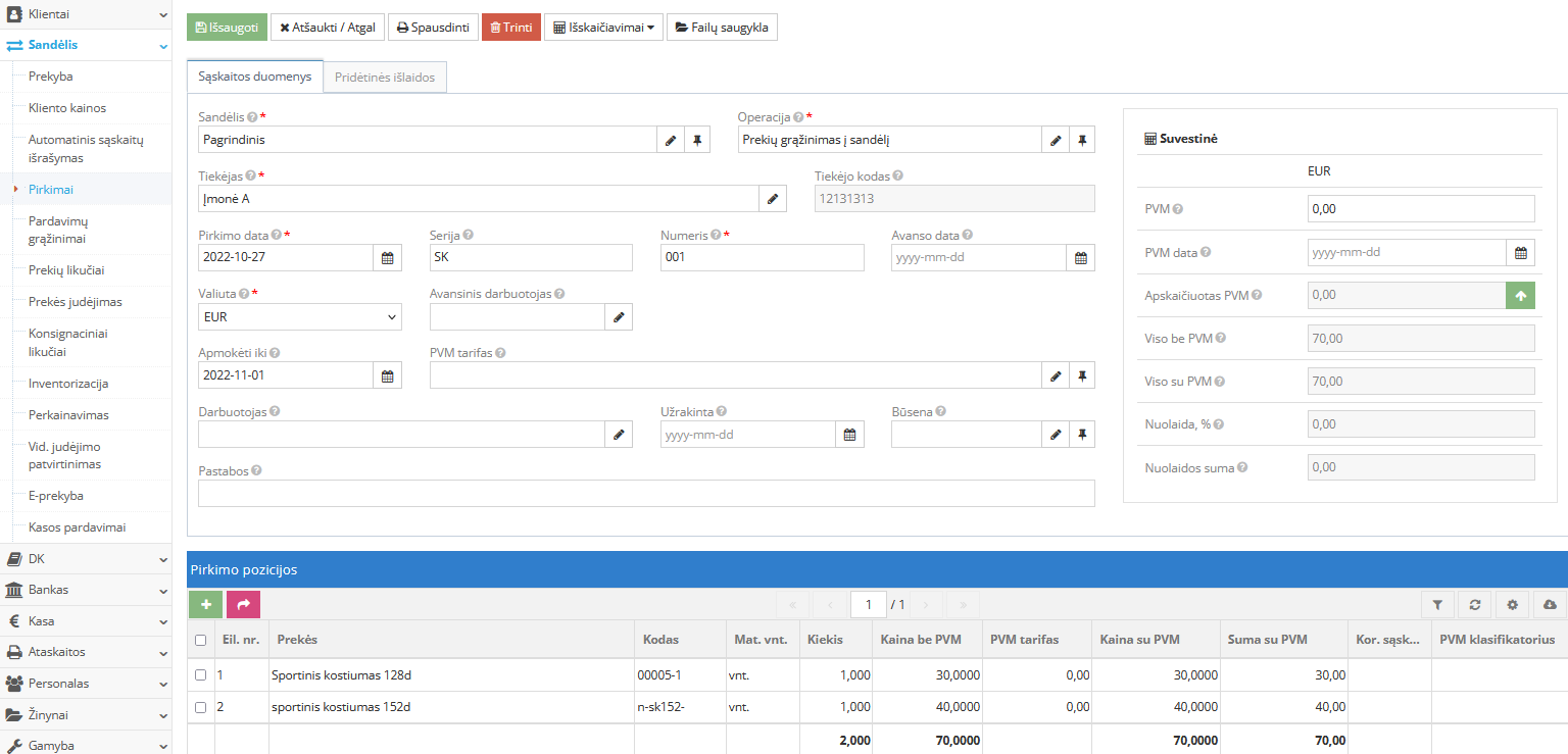 Запись оприходования возвращённых товаров