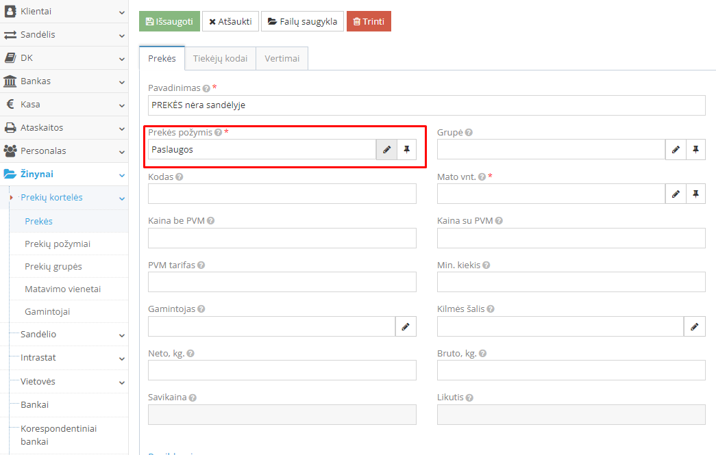 Prekės nėra sandėlyje žymėjimas
