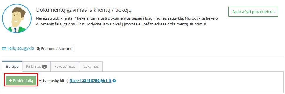 Failo pridėjimas į saugyklą per sąsają