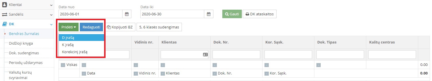 Naujo įrašo pridėjimo langas