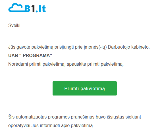 Pakvietimo priėmimo mygtukas el. laiške