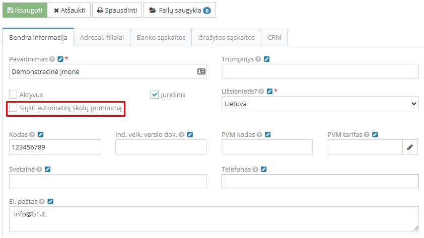 Automatinio skolų priminimo siuntimo išjungimas klientui