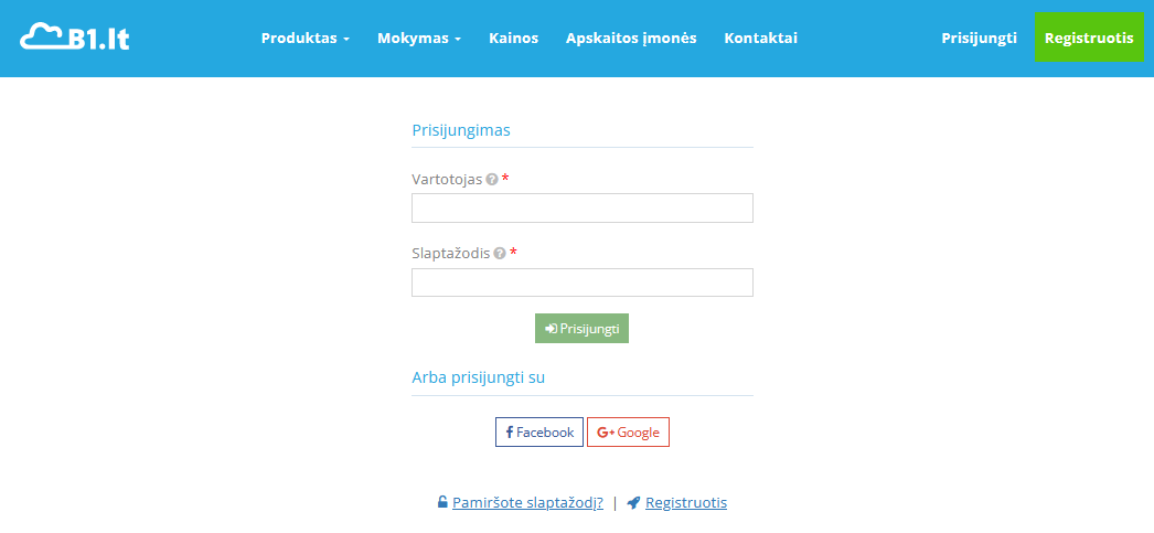 Prisijungimo lango pavyzdys