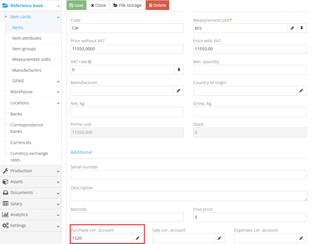 Entering the purchase offset account for long-term asset acquisition