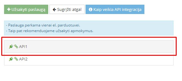 Elektroninės parduotuvės rakto pasirinkimo langas