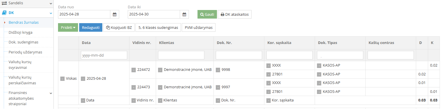 Apvalinimo įrašas bendrajame žurnale