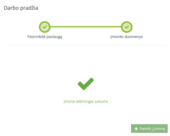 Įmonės sukūrimo patvirtinimo pranešimas