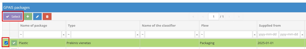 Assign created packaging to the selected product