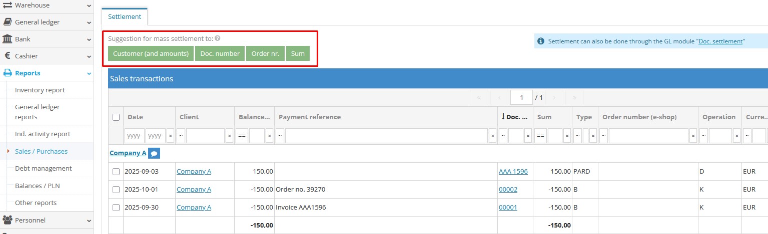 Automatic settlement function buttons