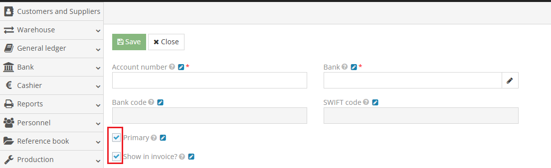 Displaying new bank account on invoices