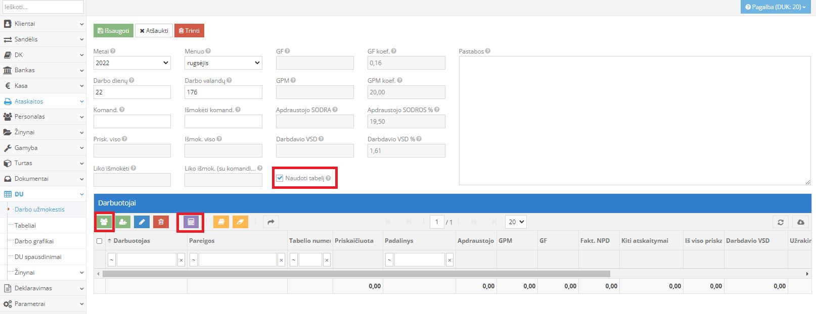 Atlyginimo skaičiavimas visiems darbuotojams