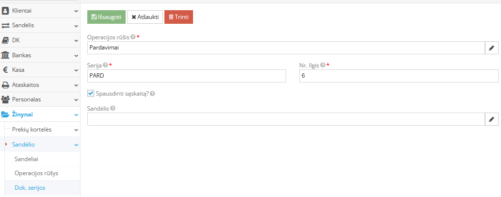 Sąskaitos spausdinimo mygtukas e-parduotuvėje