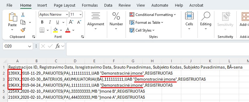List of GPAIS flow codes in the downloaded file
