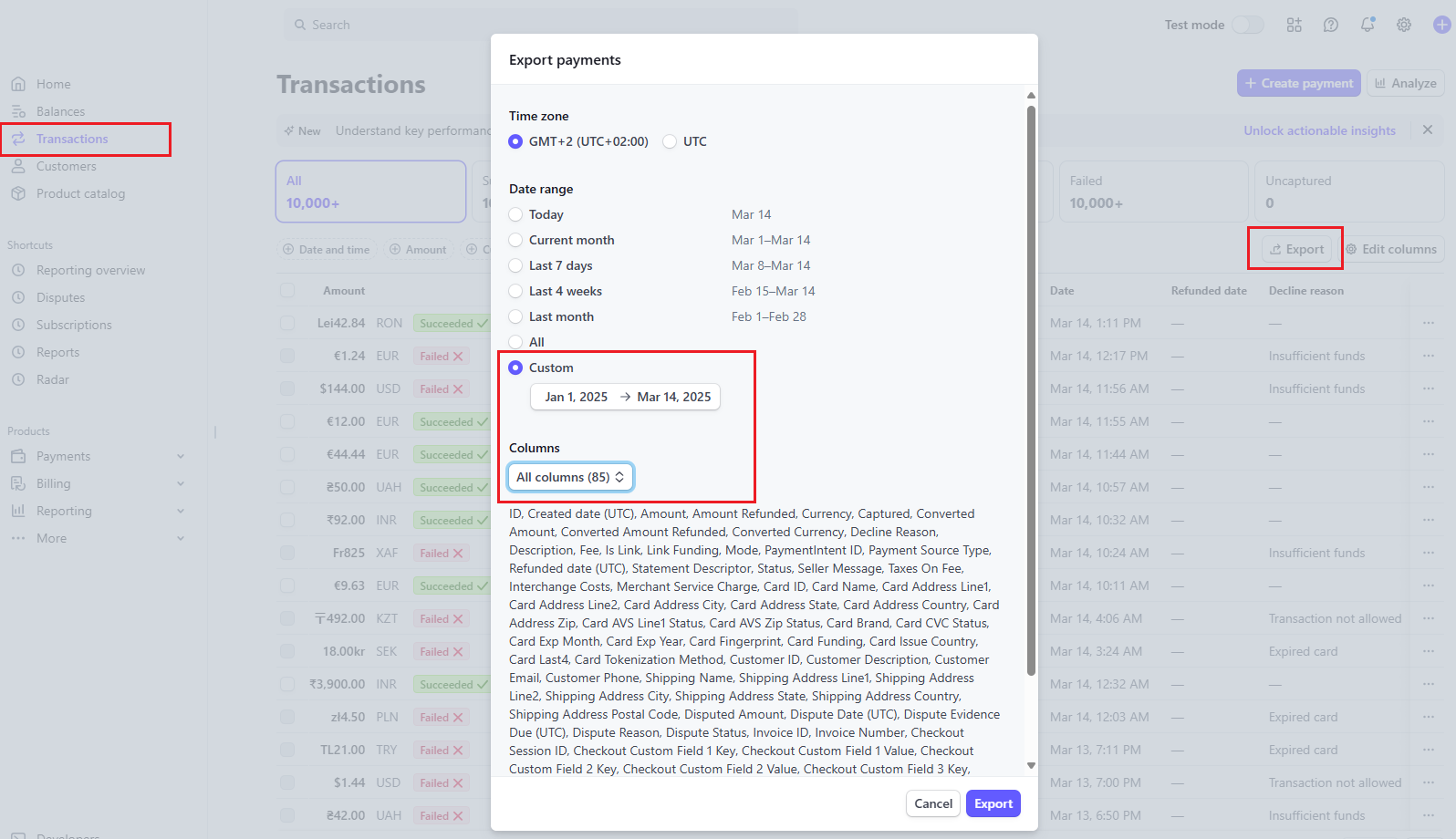 Stripe banko išrašo eksportavimo instrukcija