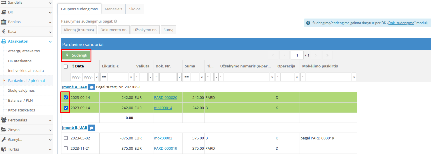 Rankinio sudengimo pasirinkimo pavyzdys
