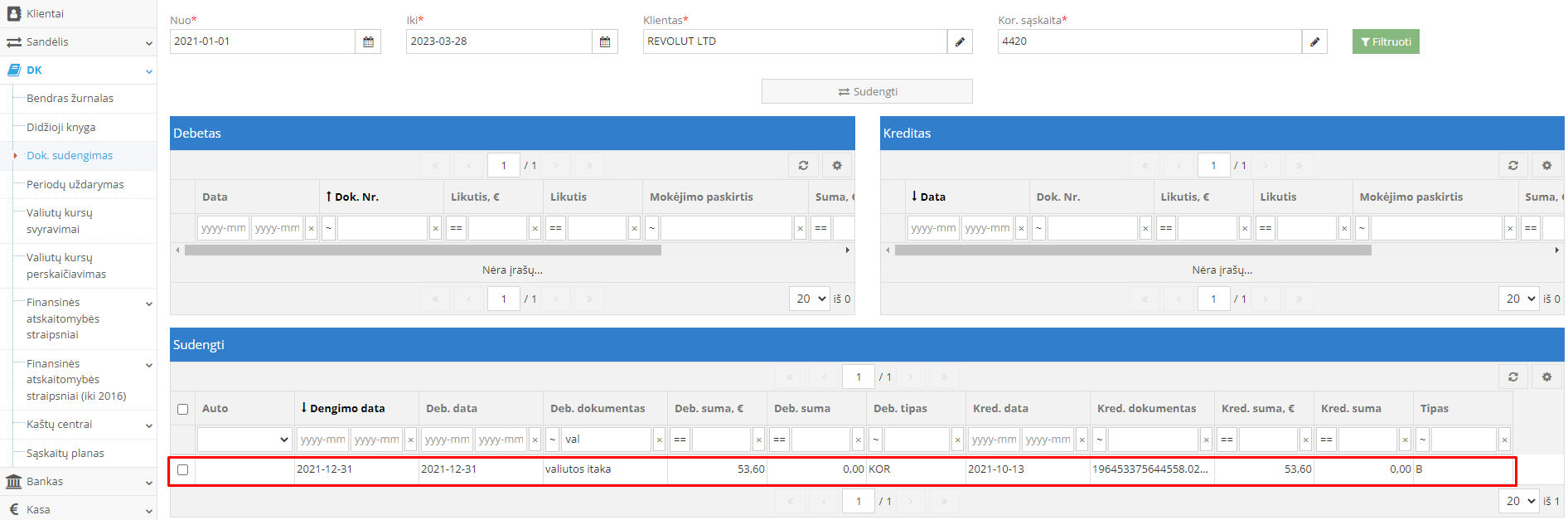 Sudengtų įrašų atvaizdavimas lentelėje
