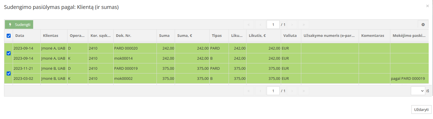 Sudengimo pasiūlymo bloko pavyzdys