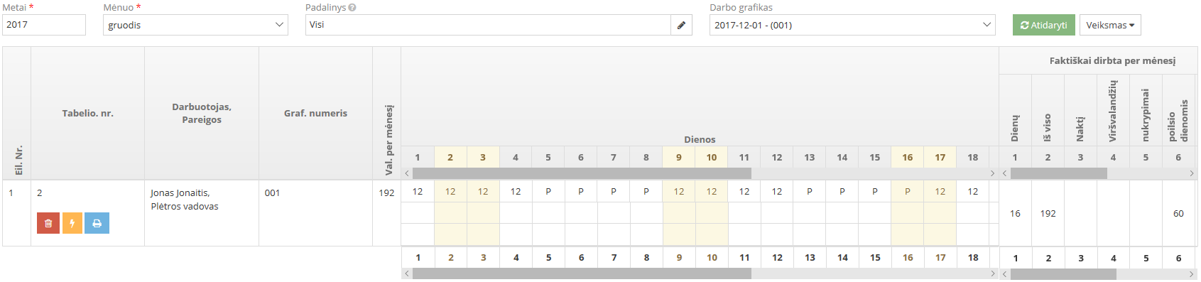 Tabelio pavyzdys su užpildytais duomenimis
