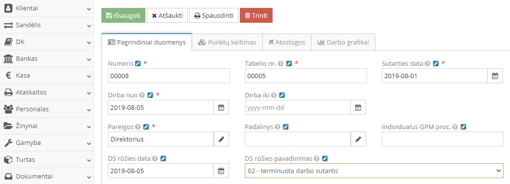 Terminuotos darbo sutarties lango vaizdas