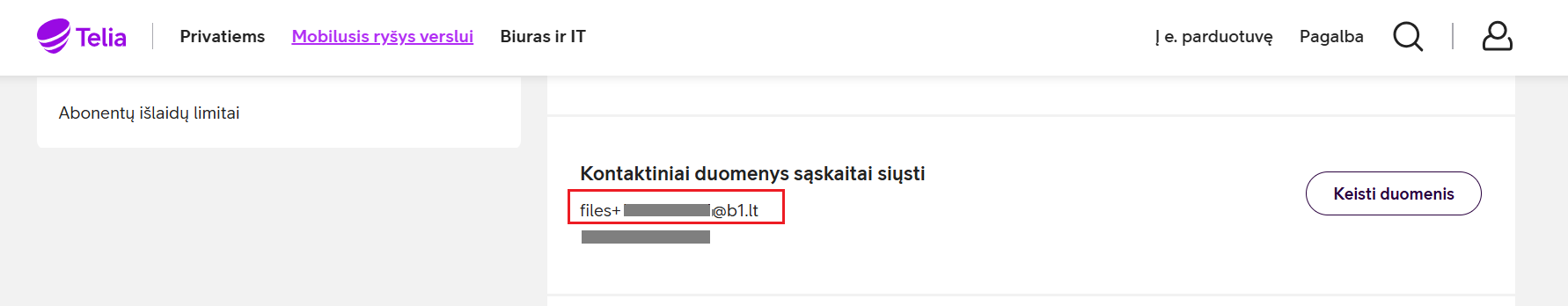 Пример интерфейса поставщика Telia