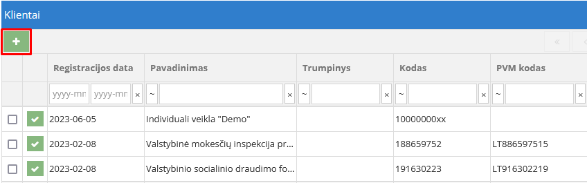 Tiekėjo kortelės kūrimo langas