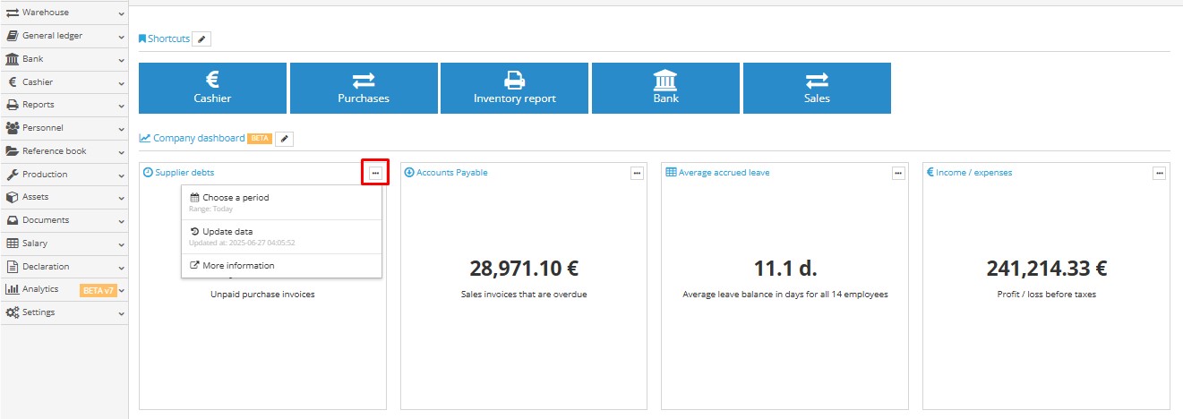 Manual analytics data update button