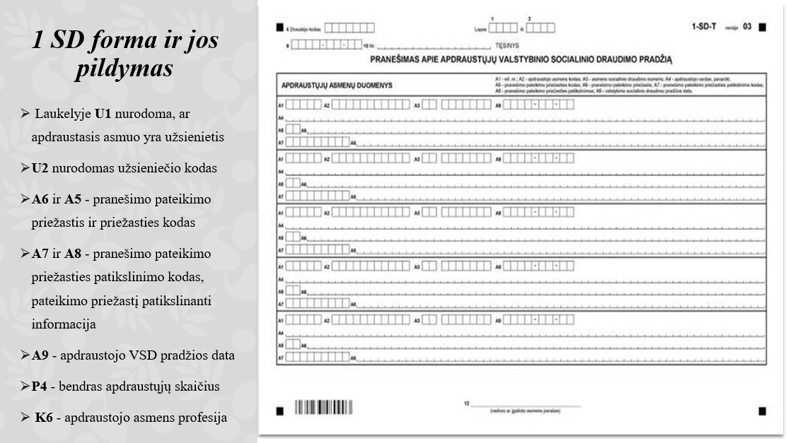 Pavyzdys darbuotojų įdarbinimo ar atleidimo Sodros paskyroje
