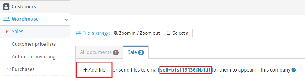 Invoice file upload window in the program