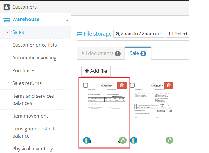 Selecting a file for transferring data to accounting