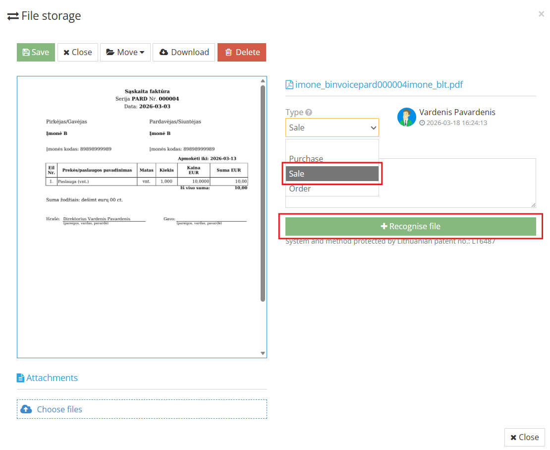 Adding recognized data to accounting
