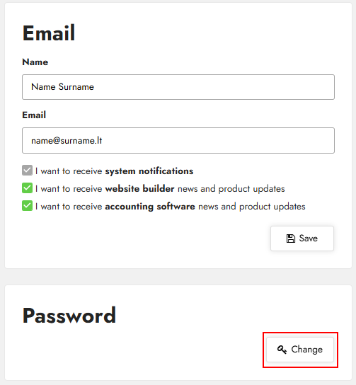 Slaptažodžio keitimo langas