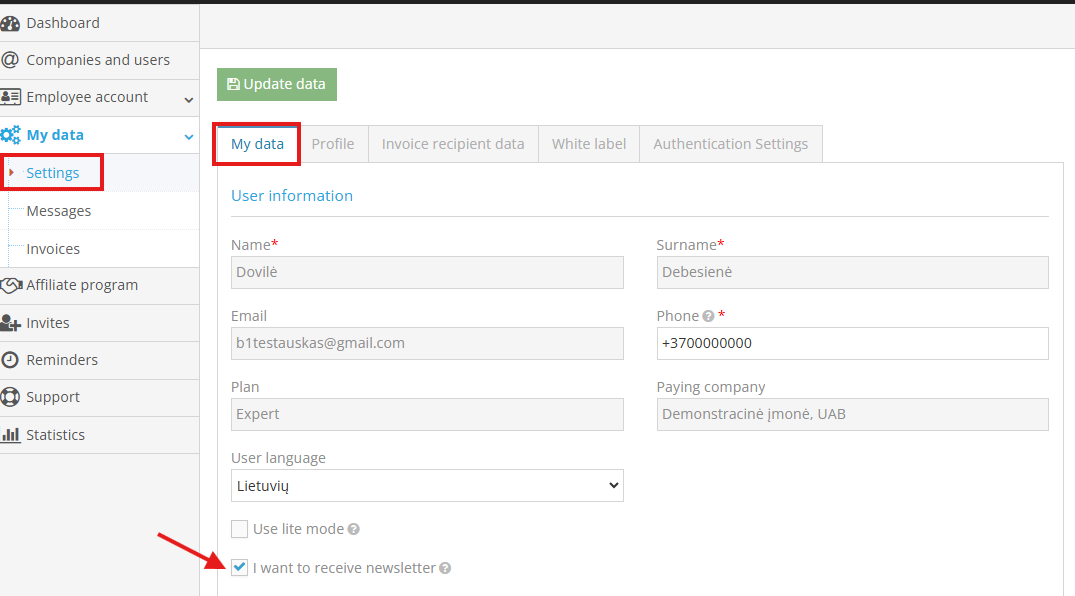 Unsubscribing from newsletters in account settings