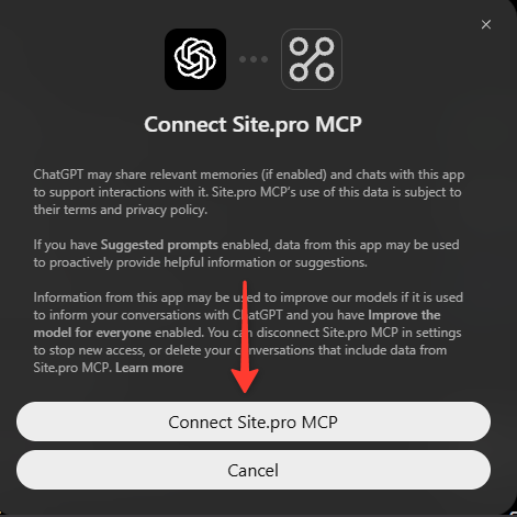ChatGPT Verbindung zum Website Builder MCP