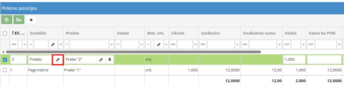Prekės ar paslaugos sandėlio parinkimo langas